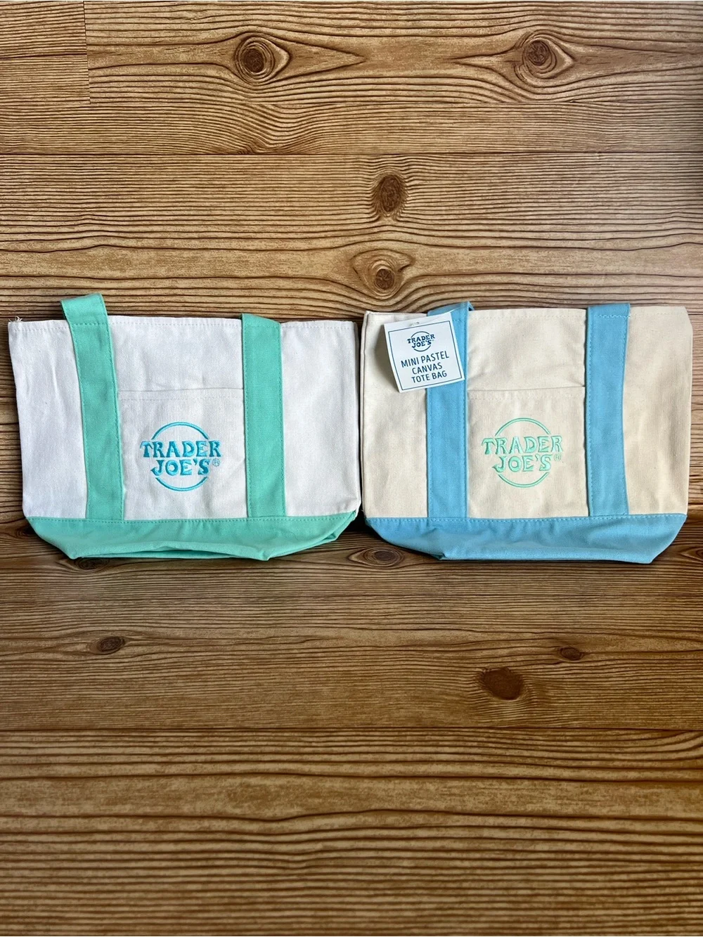 Trader Joe’s Mini Pastel Canvas Tote Bag Set Of 4 NWT Blue Green Pink Purple